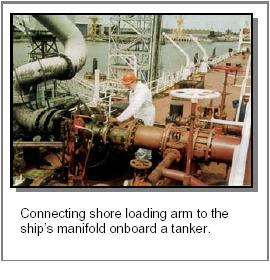 connecting loading arm at chemical tanker